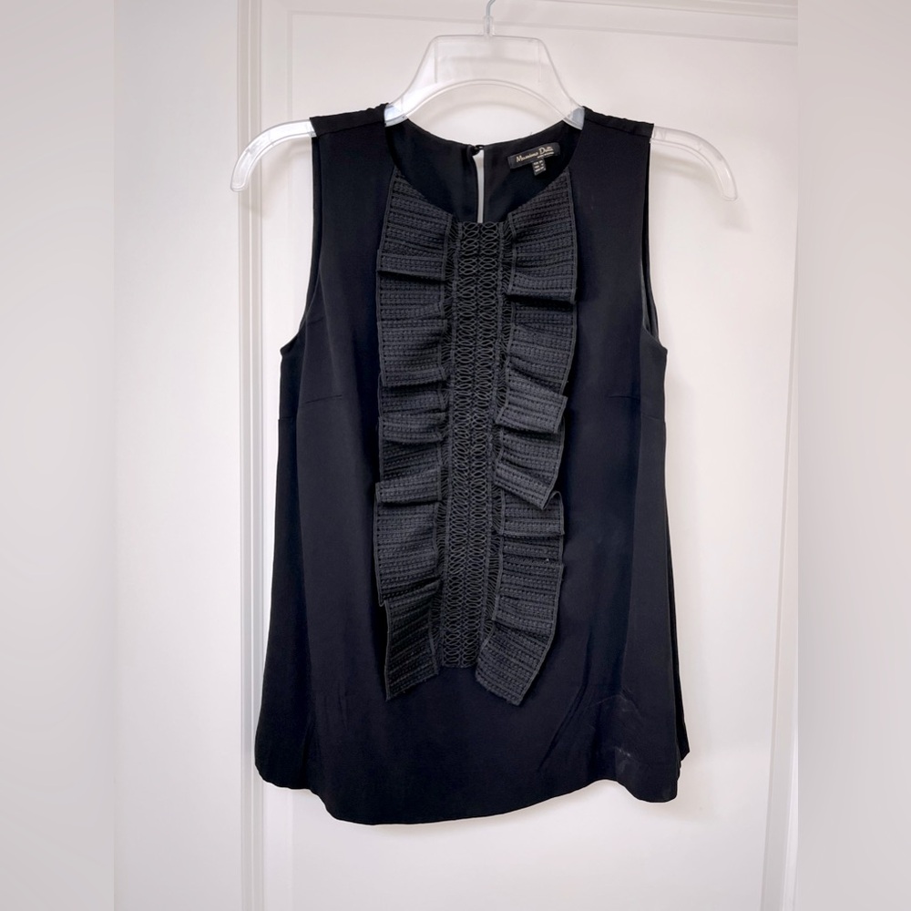 Massimo Dutti Chic Black Ruffled Sleeveless Blouse Top